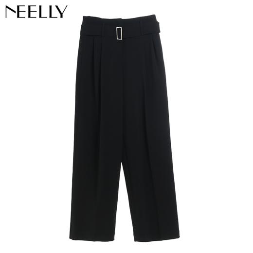 NEELLY纳俪冬装新款女纯色超宽松百搭显瘦腰带时尚长裤阔腿裤 商品图4