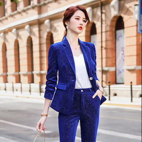 XZ9016新款名媛气质显瘦金丝绒西装两件套套装