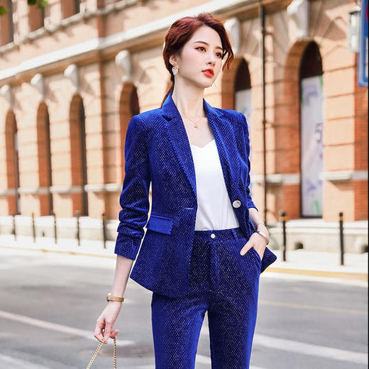 XZ9016新款名媛气质显瘦金丝绒西装两件套套装 商品图0