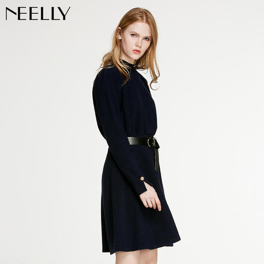NEELLY/纳俪秋冬季新款女装修身显瘦长袖OL高领中长款连衣裙 商品图1