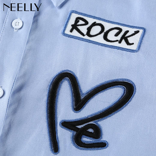 NEELLY/纳俪新款女纯色字母印花衬衣休闲衬衫N056802094 商品图3