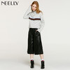 NEELLY/纳俪女街头黑色朋克休闲PU自然腰皮裤子七分裤N096808070 商品缩略图2