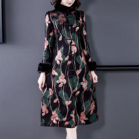 AHM- ymy5126 2020秋冬季新款旗袍长款中国风保暖加厚夹棉衣服外套棉袄女式大衣