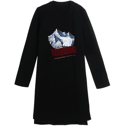 NEELLY纳俪冬季新款女中长款宽松印花T恤裙 商品图4