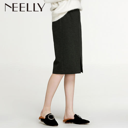 NEELLY纳俪冬装新款女装纯色职业短裙一步开叉半身裙包臀裙 商品图0