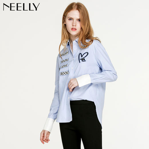 NEELLY/纳俪新款女纯色字母印花衬衣休闲衬衫N056802094 商品图0