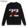 NEELLY纳俪新款女圆领数字印花T恤宽松显瘦套头短款卫衣 商品缩略图3