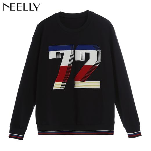 NEELLY纳俪新款女圆领数字印花T恤宽松显瘦套头短款卫衣 商品图3
