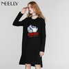 NEELLY纳俪冬季新款女中长款宽松印花T恤裙 商品缩略图1