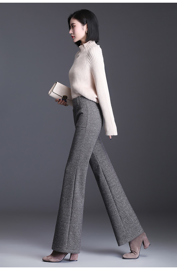 ty- yf8720【羊毛30%】高端好货毛呢直筒喇叭裤女秋冬款坠感长裤保暖