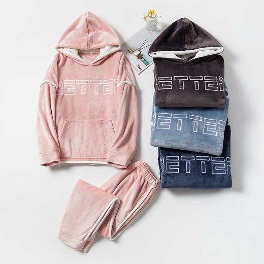 舒棉绒法兰绒男女情侣款休闲家居服珊瑚绒睡衣套装秋冬加厚保暖 商品图2