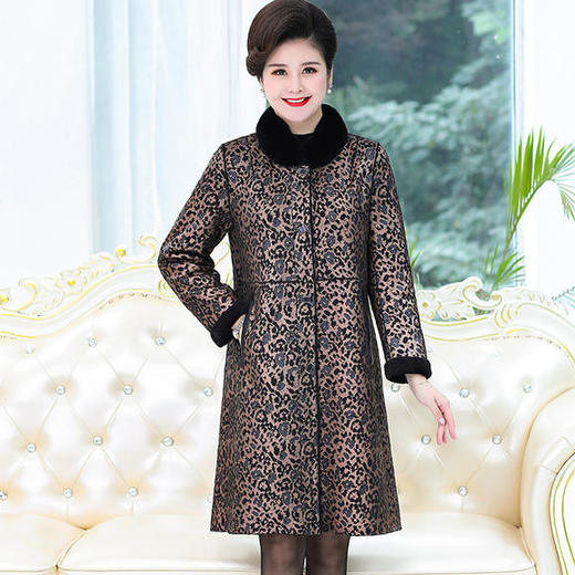 YCE-1943-立领小豹纹---冬季新款加绒加厚皮毛一体外套 商品图1