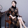 WXG-DY698新款中国风优雅气质立领长款真丝印花夹棉旗袍外套 商品缩略图5