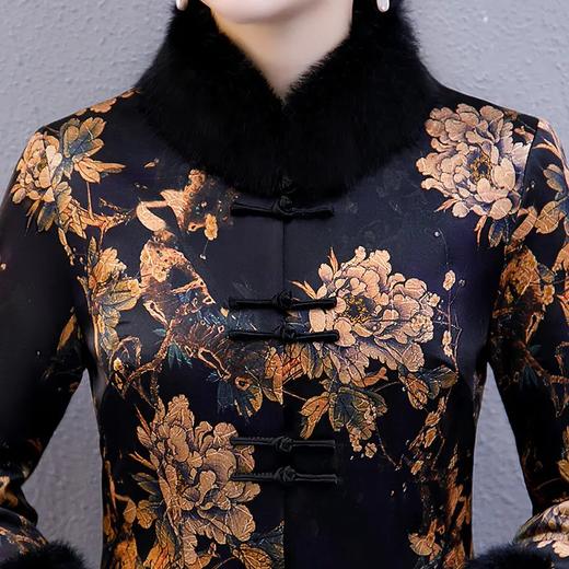 WXG-DY698新款中国风优雅气质立领长款真丝印花夹棉旗袍外套 商品图1