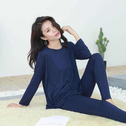 莫代尔睡衣女春秋宽松长裤长袖套装舒适透气弹力家居服 商品图2