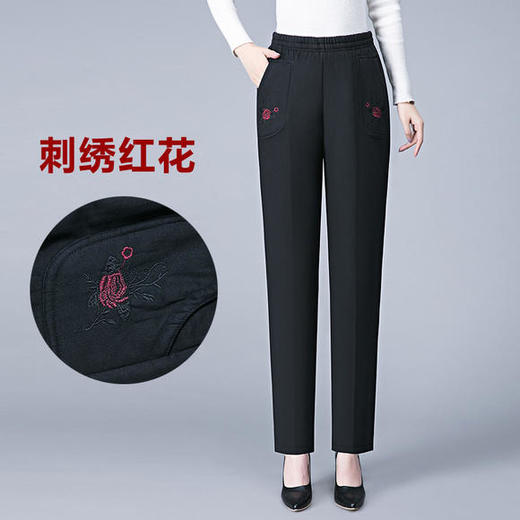 YFL-522冬季新款妈妈松紧腰直筒夹棉女裤奶奶裤加厚加绒棉裤 商品图2