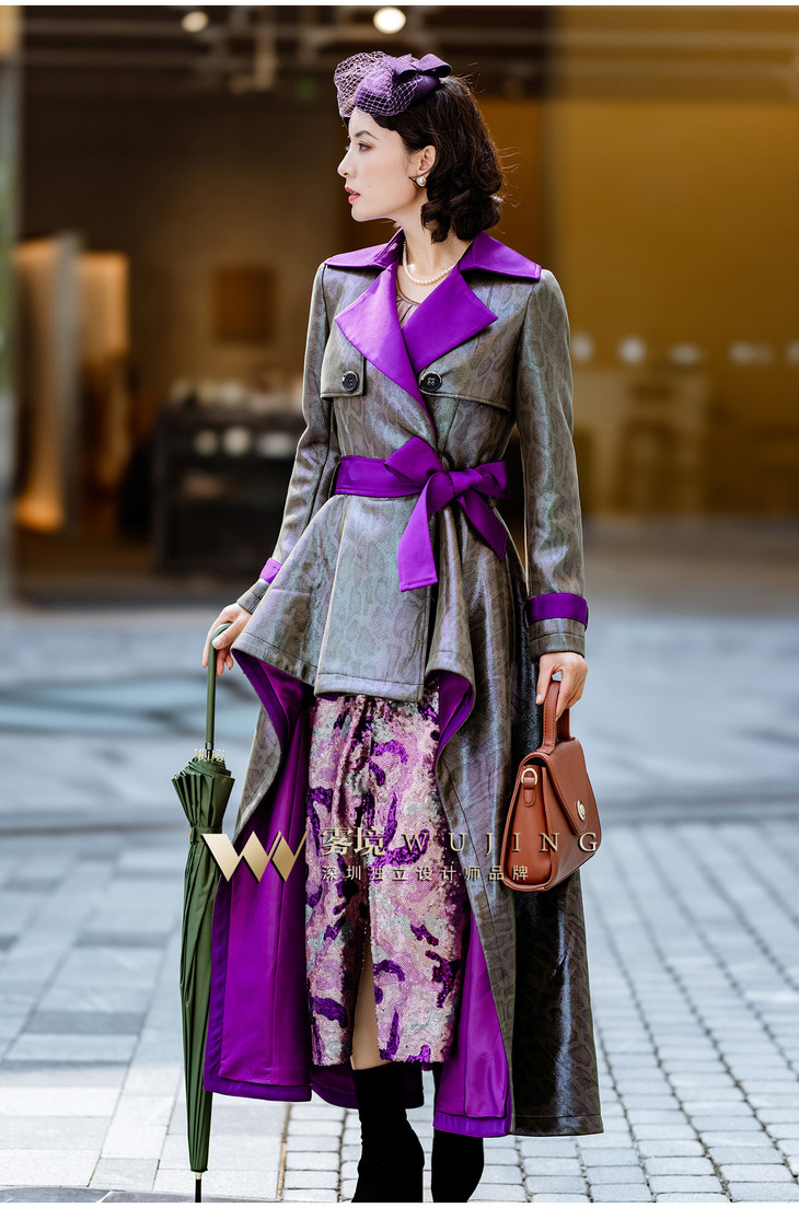 20426暗紫罗兰进口鎏光麂皮绒大衣