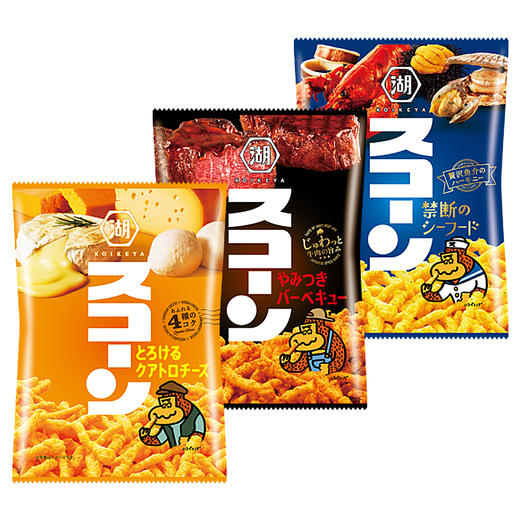 日本 湖池屋 芝士/海鲜/牛肉味粟米条 膨化玉米条脆条小吃 83g 商品图0