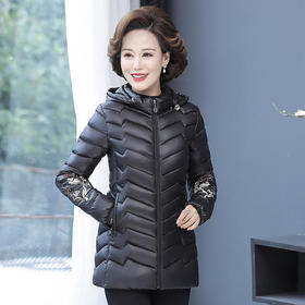 LH-633冬季爆款绣花中老年妈妈装绣花加厚保暖棉服可脱卸帽棉衣