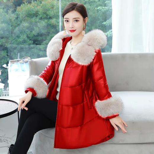 AHM nrg9062气质时尚带毛领棉服大码皮衣洋气外套 商品图0