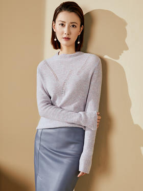 “烟雾紫”闪闪羊绒衫J20424682A 颈袖添香品牌秋冬OL女中长款羊绒毛衣长袖冬季套头