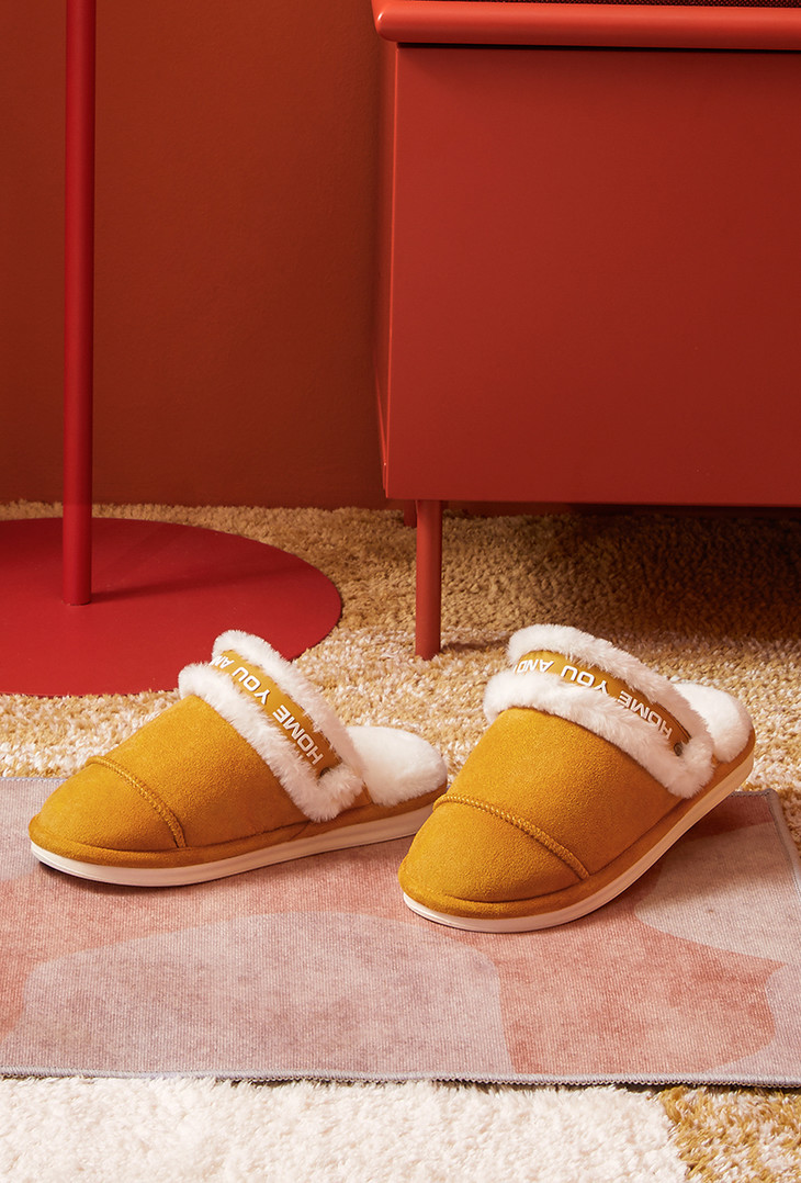 朴西字母绑带棉拖冬季保暖室内家居静音防滑毛绒拖鞋家用ps09043