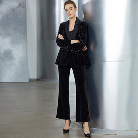 下午篇 职场优雅黑色丝绒时尚套装女2022冬季经典商务正装西装套装