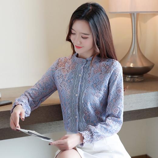 AYL-8562加绒蕾丝打底衫女2020冬季保暖加绒加厚立领长袖上衣 商品图1