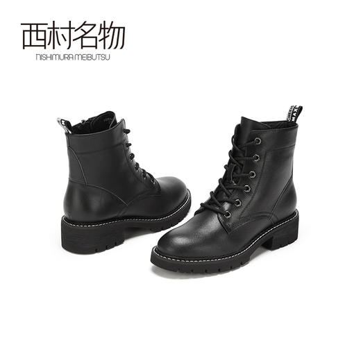 西村名物2020冬季新款潮流高街马丁靴牛皮系带白色压线女靴X20DS41348 商品图3