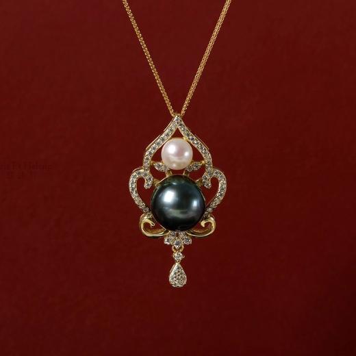 甄珠贝 宫廷花吊坠胸针两用款 大溪地黑珍珠+akoya珍珠 银链 商品图0
