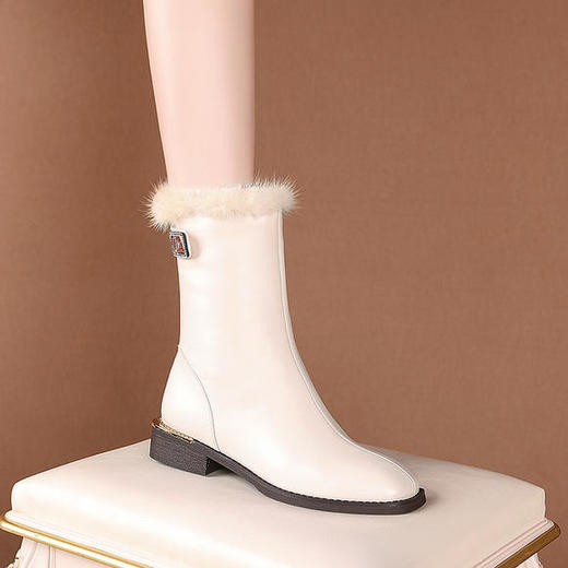 OLD-736新款百搭真皮加绒毛毛靴马丁靴 商品图2