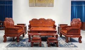 红桥红  家具严选  缅甸花梨（大果紫檀）  【直背 凤凰牡丹弧腿沙发 223八件套】
