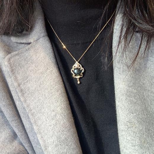 甄珠贝 宫廷花吊坠胸针两用款 大溪地黑珍珠+akoya珍珠 银链 商品图9