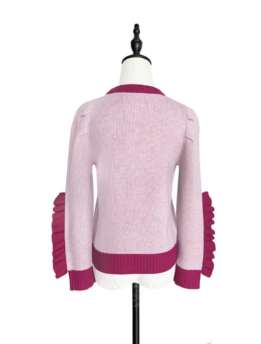 TYNVIE 袖口排花边羊绒混纺开衫 - 粉色 商品图5