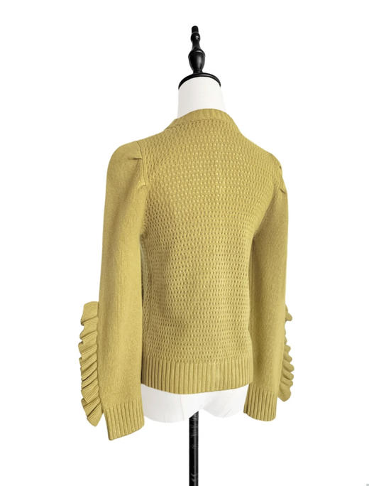 TYNVIE 袖口排花边羊绒混纺开衫 - 芥末黄 商品图4