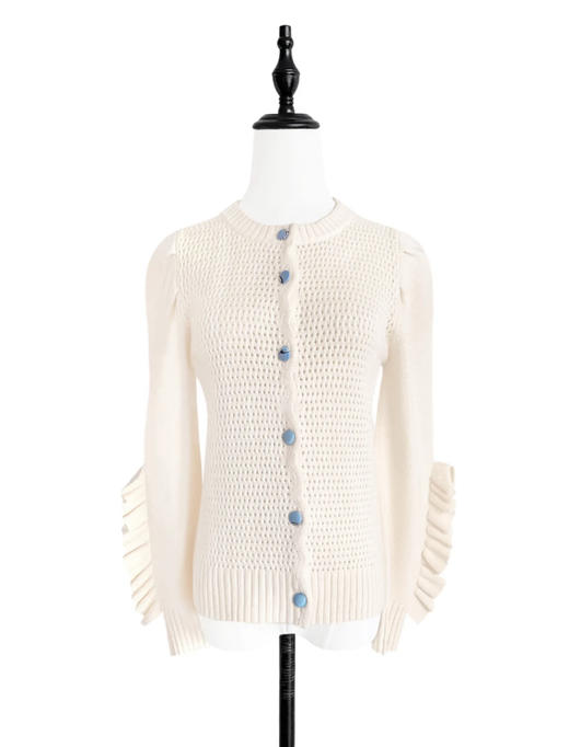 TYNVIE 袖口排花边羊绒混纺开衫 - 米白色 商品图1