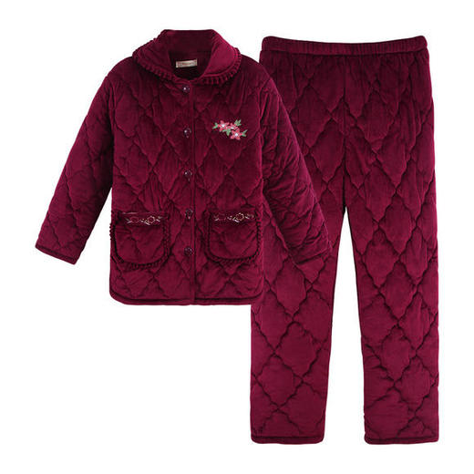 MZS-800秋冬季珊瑚绒三层夹棉加厚保暖加绒家居服 商品图4