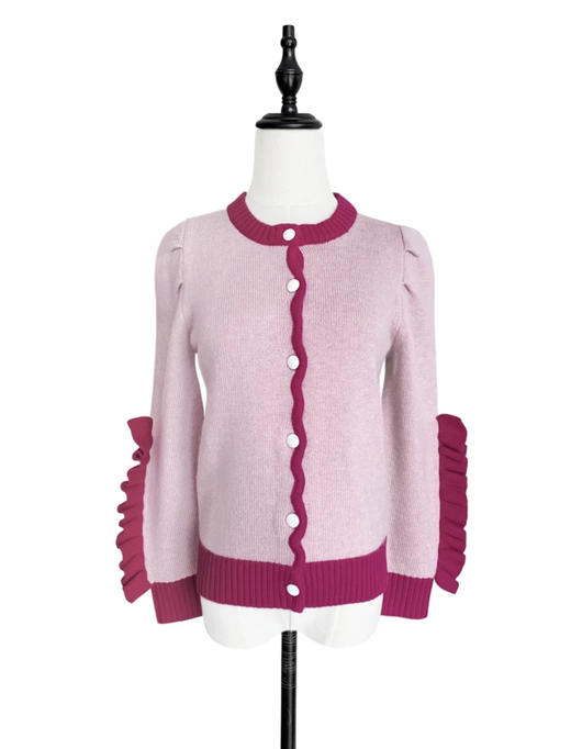 TYNVIE 袖口排花边羊绒混纺开衫 - 粉色 商品图1