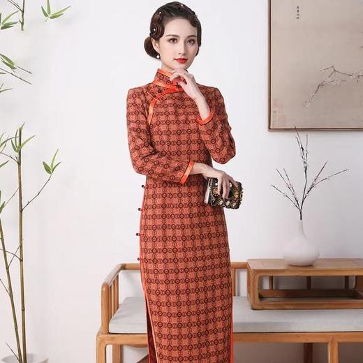 FD-QC16980262020新款高端优雅气质手工盘扣立领长袖长款开叉毛呢旗袍裙 商品图0