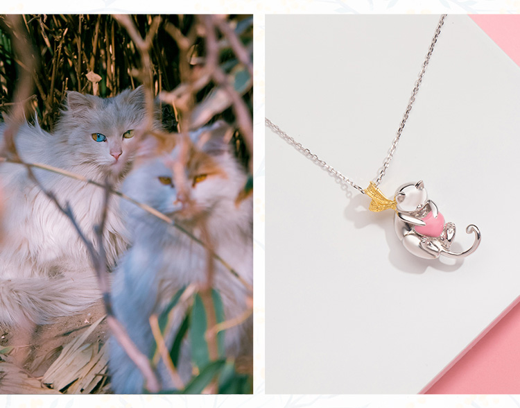 衣锦媚行萌宠爱心喵吊坠项链女锁骨链925纯银小众原创设计情侣ins