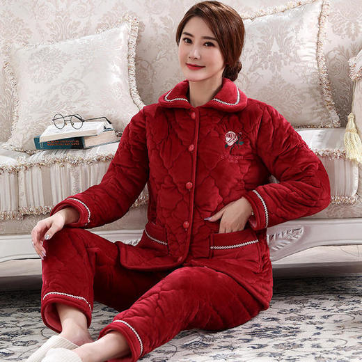 MZS-800秋冬季珊瑚绒三层夹棉加厚保暖加绒家居服 商品图3