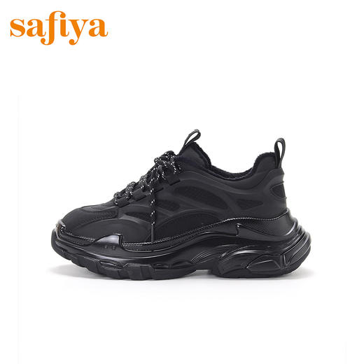 Safiya索菲娅纯黑简约系带老爹鞋绒里女鞋潮SF04112103 商品图2