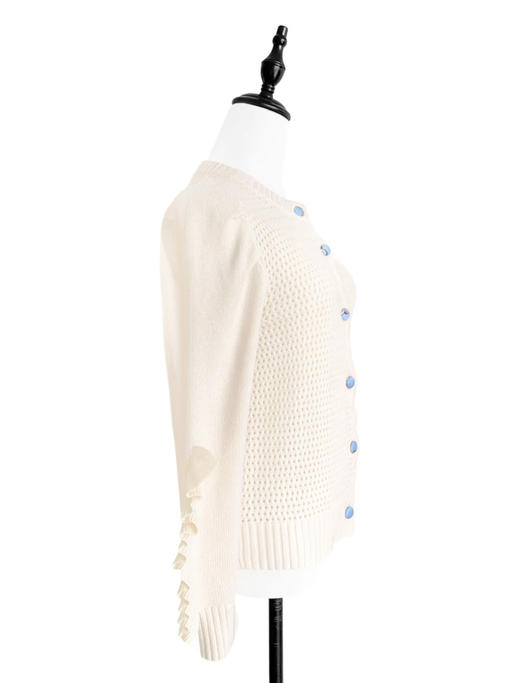 TYNVIE 袖口排花边羊绒混纺开衫 - 米白色 商品图3