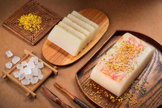 【限时秒杀】(红) (白) (青)桂花糖年糕各1条 水果,豆沙八宝饭各1盒