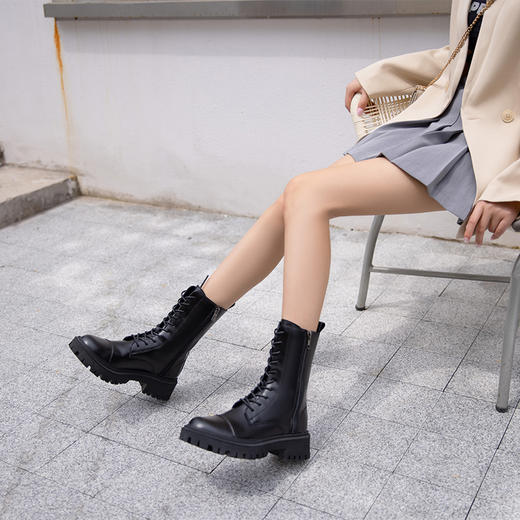 safiya索菲娅黑曜骑士时装靴新款双拉链马丁靴女鞋SF04116321 商品图1