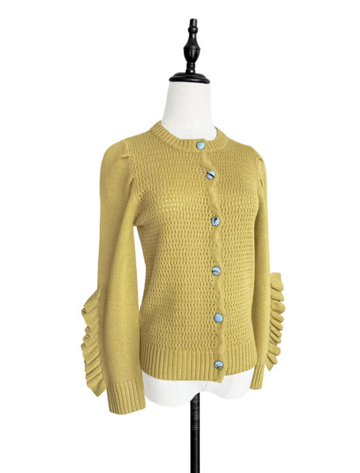 TYNVIE 袖口排花边羊绒混纺开衫 - 芥末黄 商品图2