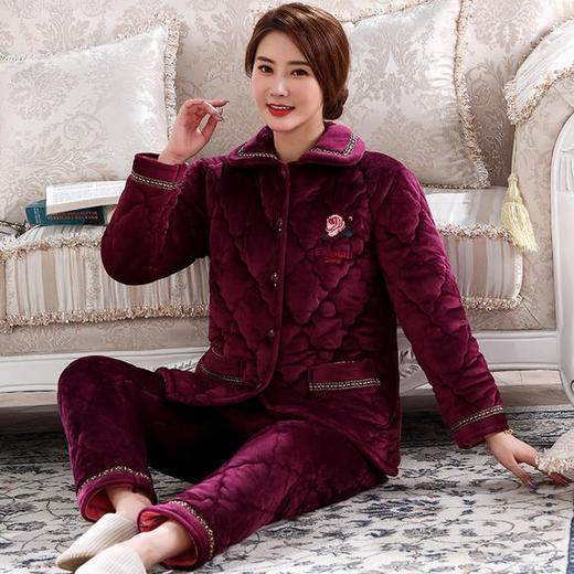 MZS-800秋冬季珊瑚绒三层夹棉加厚保暖加绒家居服 商品图2