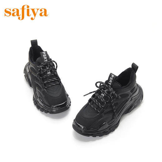 Safiya索菲娅纯黑简约系带老爹鞋绒里女鞋潮SF04112103 商品图3