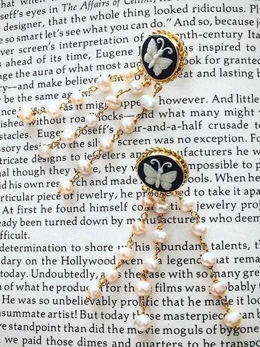 订购6周到｜Vintouch-Butterfly Cameo-黑瓷蝴蝶 珍珠流苏 耳环［意大利设计师］ 商品图2