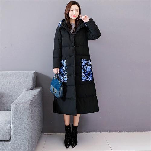 WZNH-RSLD1928新款时尚优雅气质连帽加厚口袋刺绣长款棉服 商品图4